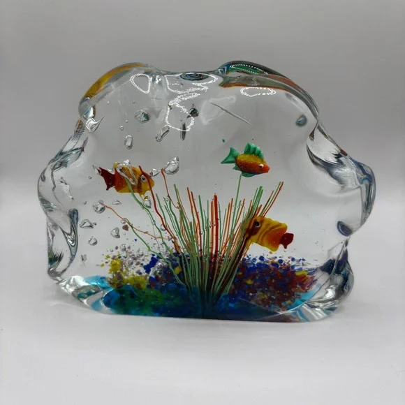 Murano Glass Multi Color Paperweight Fish Aquarium - Picture 8 of 12